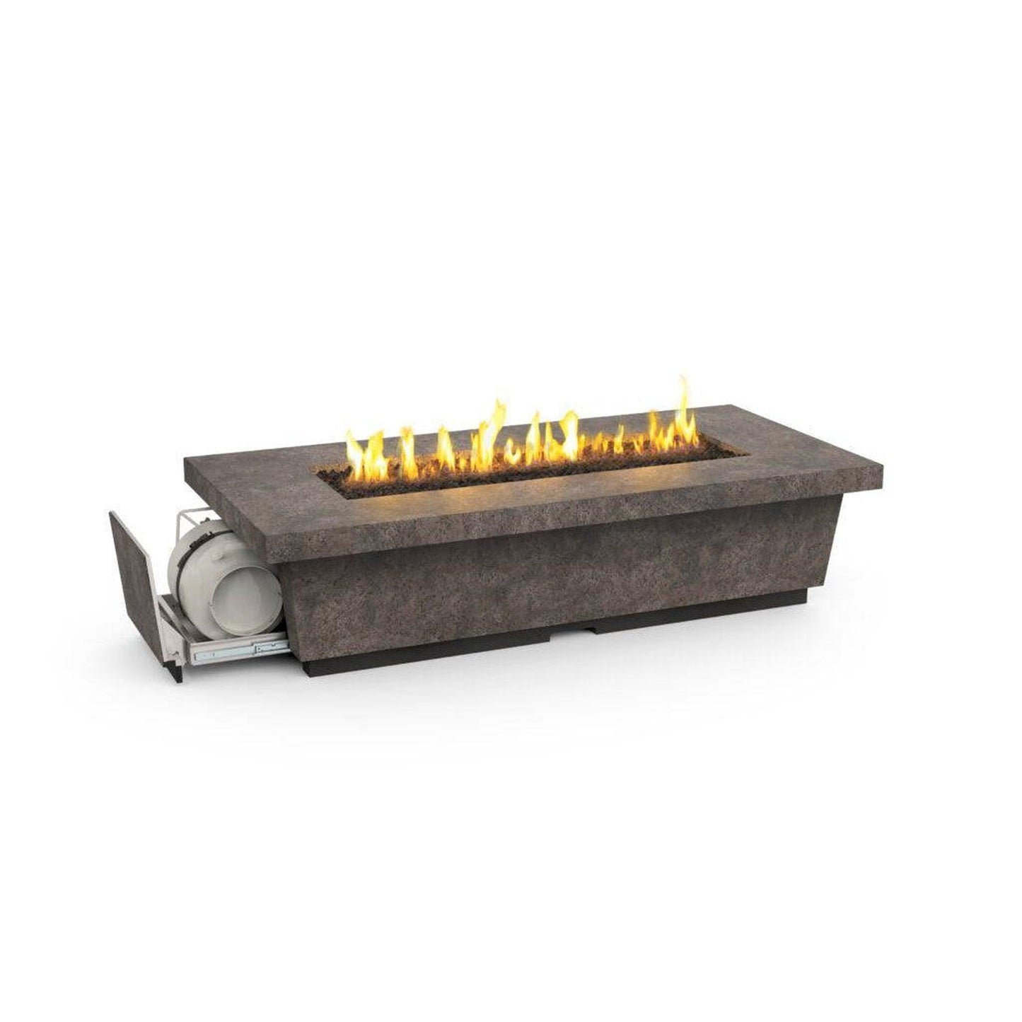 American Fyre Designs Long Contempo 76" Dark Basalt Rectangle LP Gas Drawer Tank Firetable