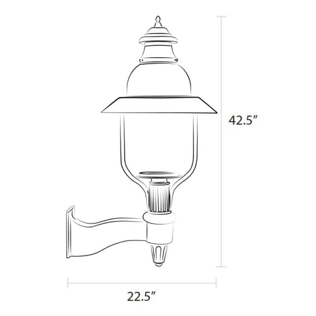 American Gas Lamp Works Apollo 4300W 23" Mid-Size Timeless Black Wall Mount Aluminum Natural Gas Lamp With Dual Inverted Gas Mantle Light Assembly, Clear Glass Globe and Spun Aluminum Ventilator