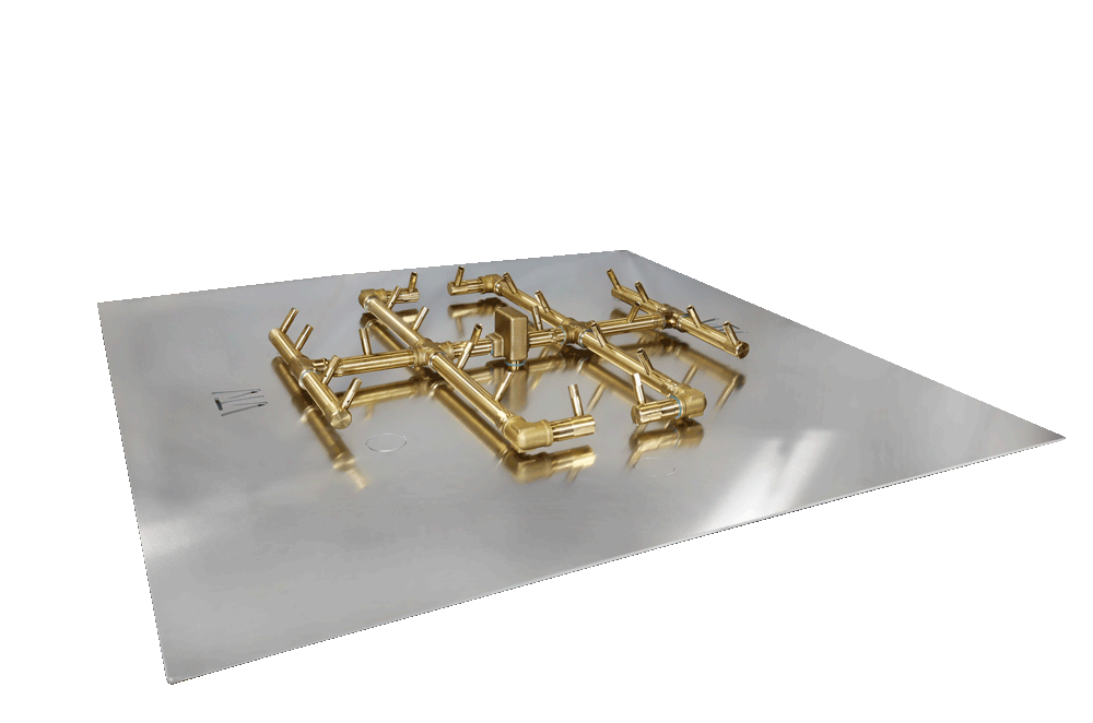 Warming Trends Original CFB290 290K BTU Natural Gas Crossfire Brass Burner With Waterstop, 36" Square Plate & Double Flex Line Kit