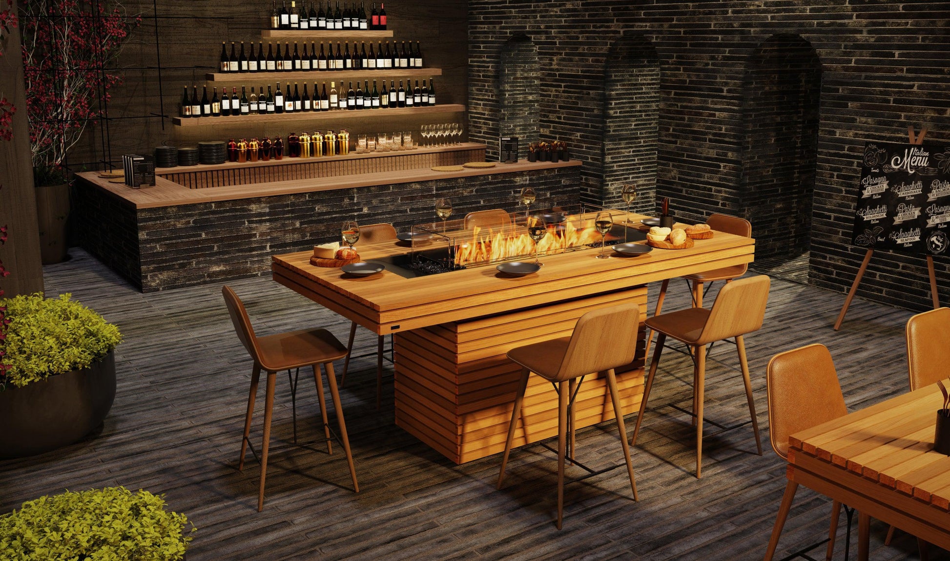 EcoSmart Fire 89" Gin 90 Bar Height Fire Pit Table with Ethanol Burner by Mad Design Group