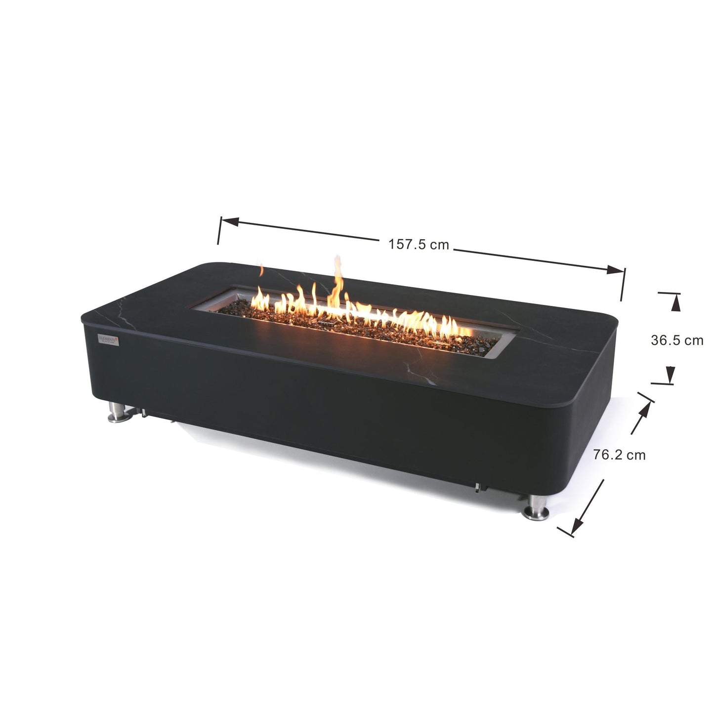 Elementi Plus Valencia 30" Bulgaria Black Natural Gas Marble Porcelain Fire Table