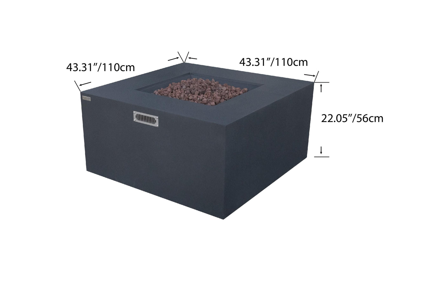 Elementi Rocky 43" Square Dark Grey Propane Fire Table with Hidden Tank