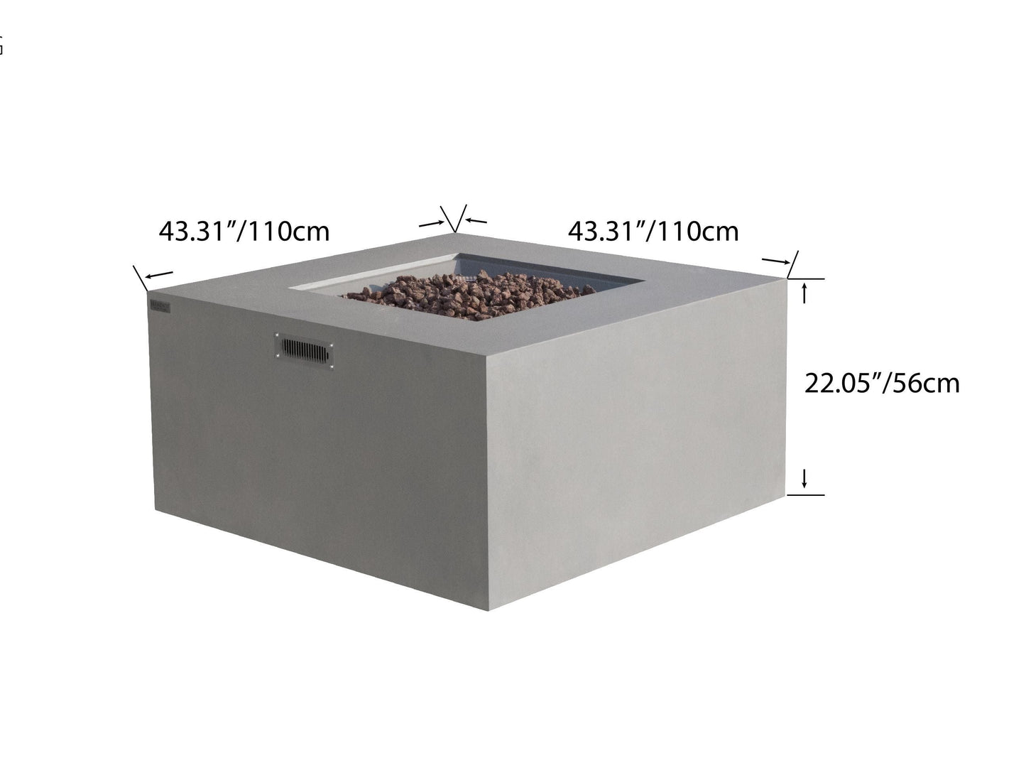 Elementi Rocky 43" Square Light Grey Propane Fire Table with Hidden Tank