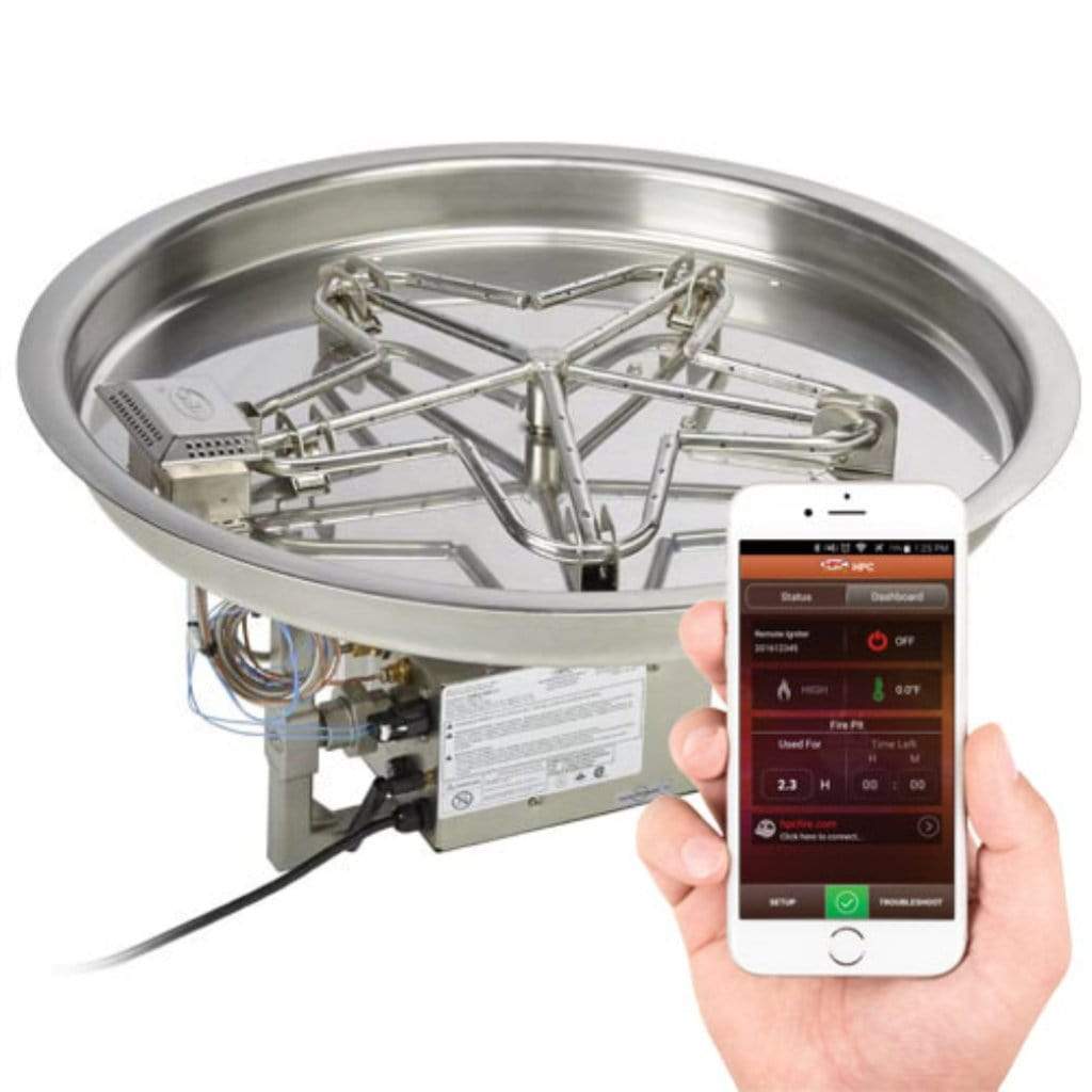 HPC 13" 120V Round Bowl Pan Natural Gas Fire Pit Insert With On/Off Electronic Ignition