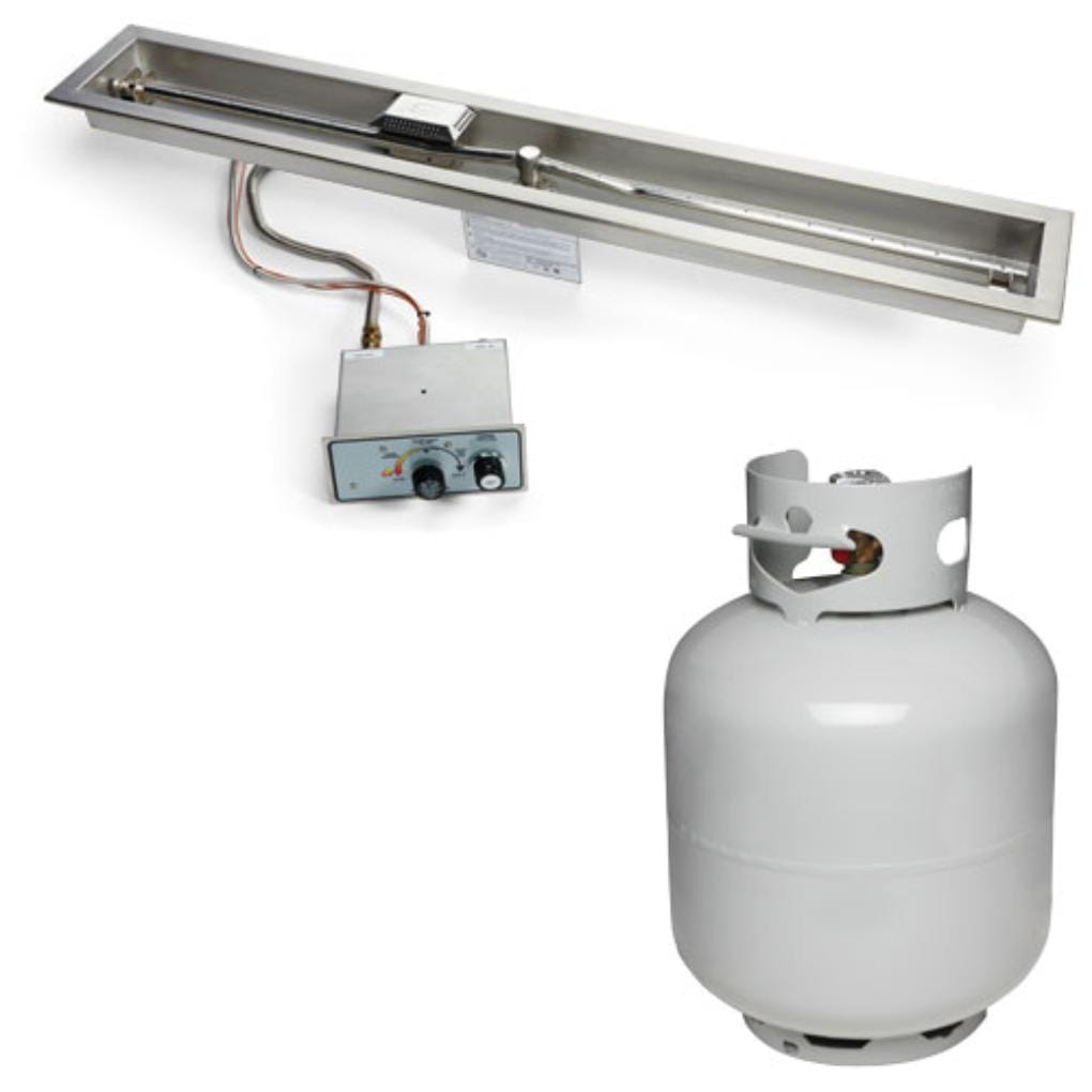 HPC 24" Linear Trough Standard Fire Pit Insert With Push Button Flame Sensing Ignition & Small Tank
