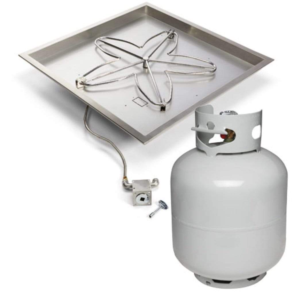 HPC 24" Square Bowl Pan Match Lit Ignition Fire Pit Insert with Small Tank