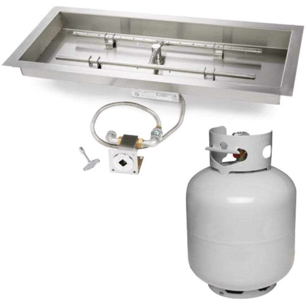 HPC 24" x 12" Rectangle H-Burner Bowl Pan Match Lit Ignition Fire Pit Insert with Small Tank