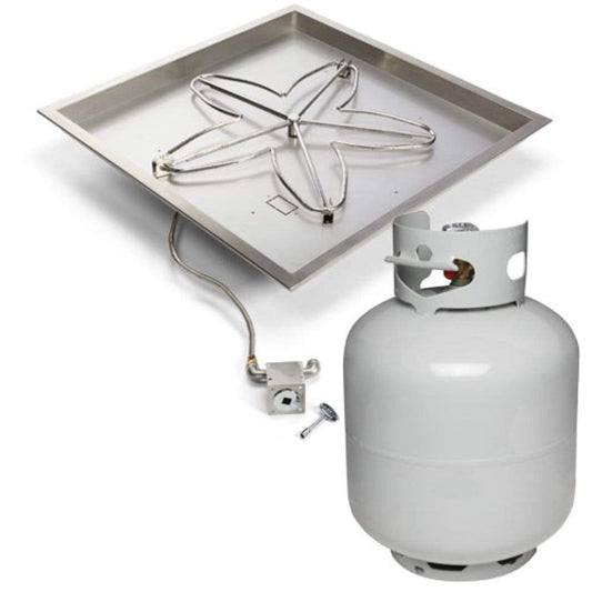 HPC 30" Square Bowl Pan Match Lit Ignition Fire Pit Insert with Small Tank