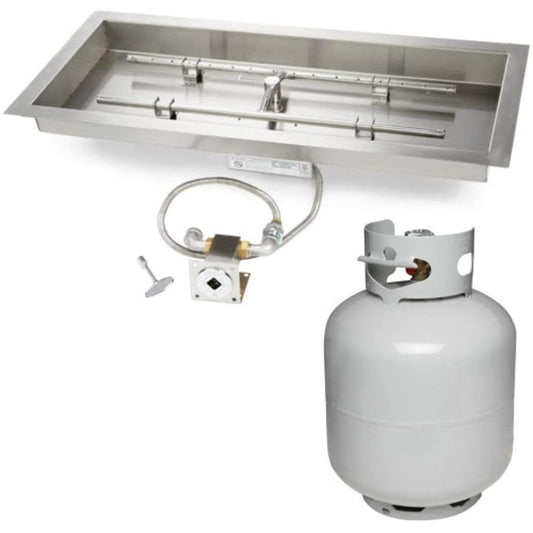 HPC 30" x 12" Rectangle H-Burner Bowl Pan Match Lit Ignition Fire Pit Insert with Small Tank