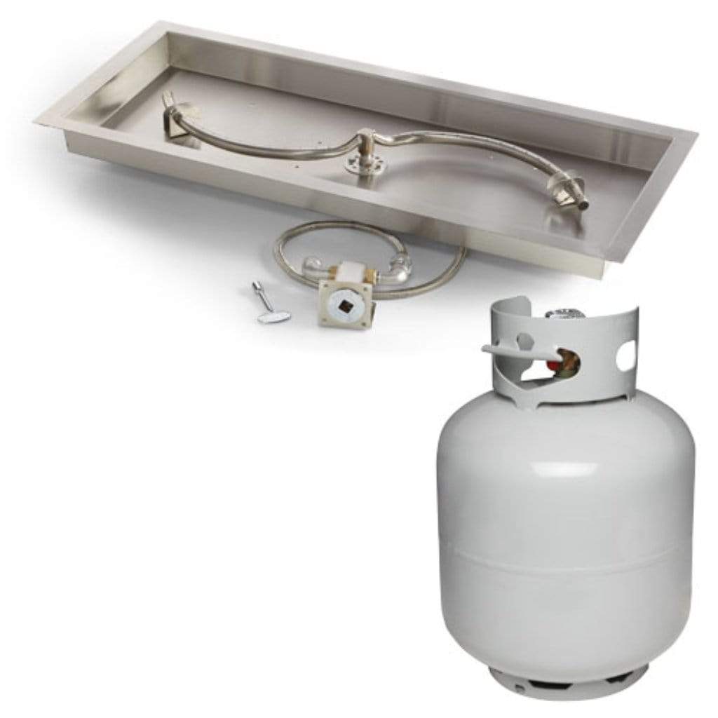 HPC 36" x 14" Rectangle S-Burner Bowl Pan Match Lit Ignition Fire Pit Insert with Small Tank
