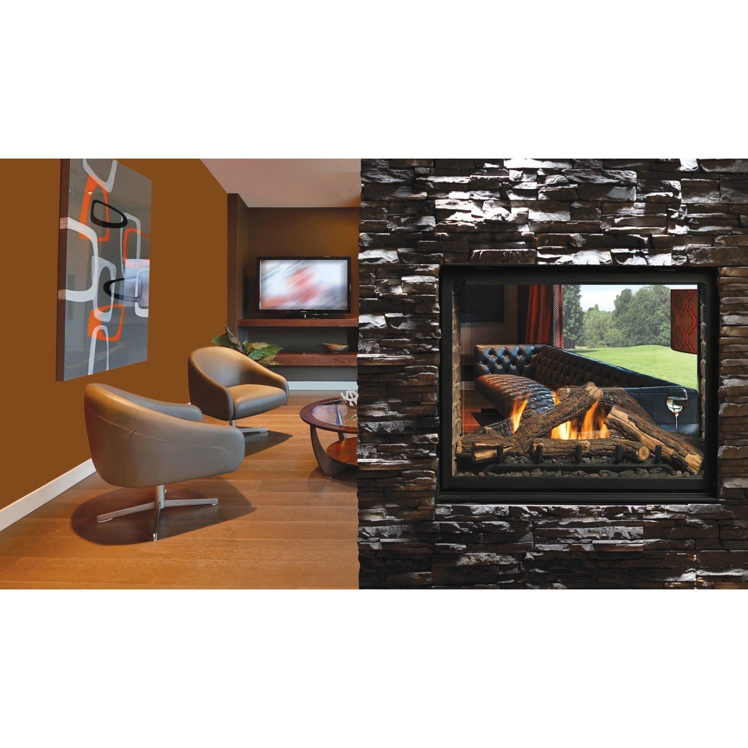 Kingsman MCVST42 43" Zero Clearance Millivolt Control, Natural Gas Direct Vent See Through Fireplace