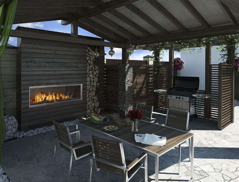 Majestic Lanai 48" Linear Contemporary Outdoor Vent Free Natural Gas Fireplace With IntelliFire Ignition System