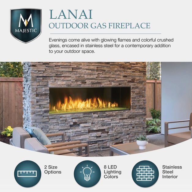 Majestic Lanai 48" Linear Contemporary Outdoor Vent Free Natural Gas Fireplace With IntelliFire Ignition System