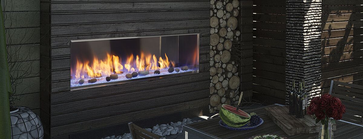 Majestic Lanai 60" Linear Contemporary Outdoor Vent Free Natural Gas Fireplace With IntelliFire Ignition System