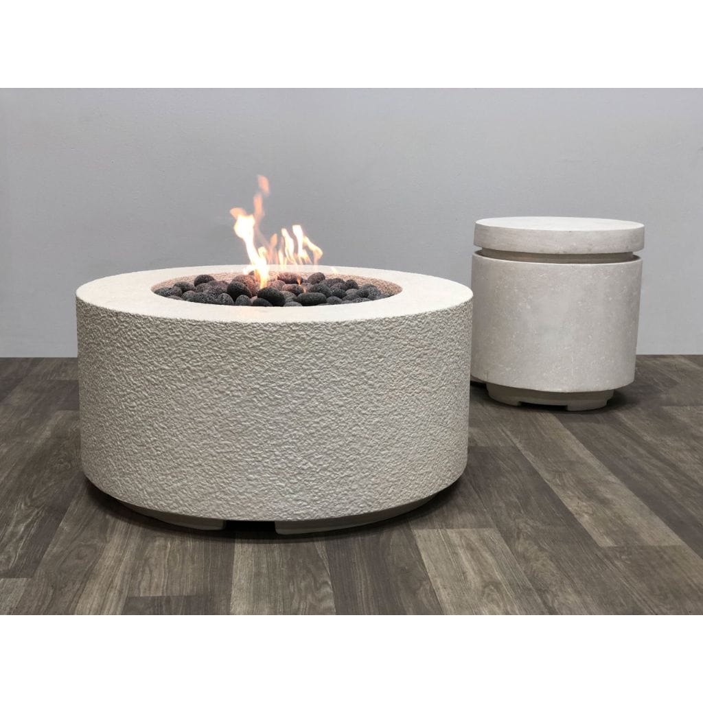 Prism Hardscapes Tuscany Cilindro 36" Ultra White Round Glass Fiber Reinforced Cement Liquid Propane Fire Pit Bowl