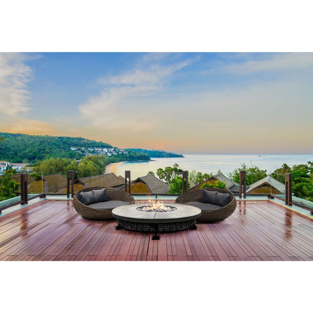Prism Hardscapes Fuego 89" Natural White Round Concrete Natural Gas Fire Pit Table