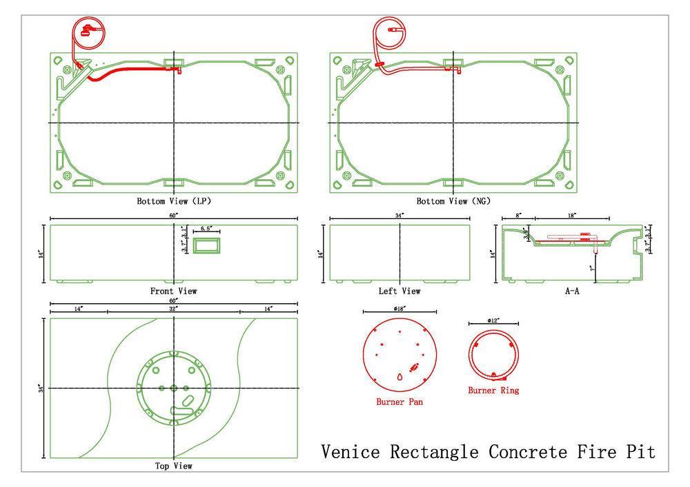 PyroMania Venice 60" x 34" Slate Finish Natural Gas Outdoor Rectangle Fire Pit Table