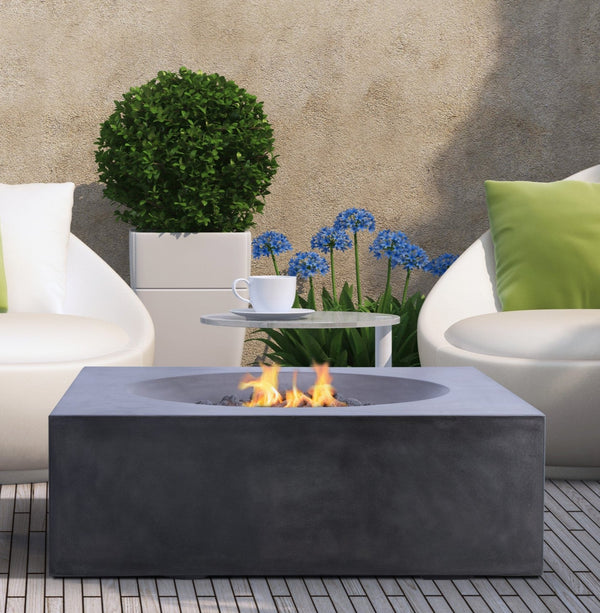 Pyromania Tao 41" x 41" Slate Gray Natural Gas GFRC Outdoor Square Fire Table