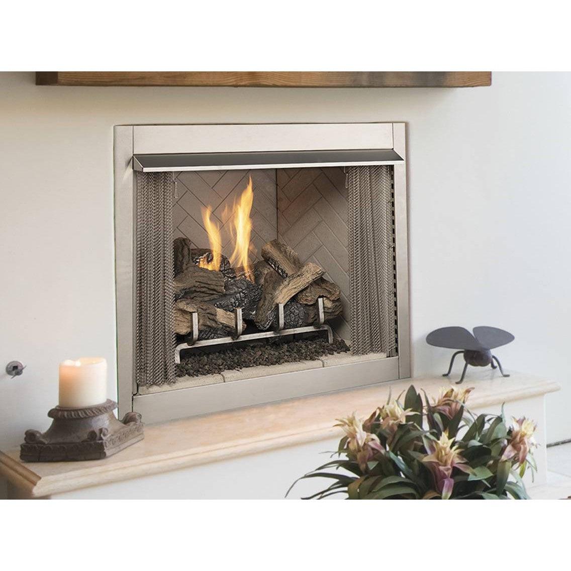 Superior VRE3242 42" Traditional Outdoor Vent-Free Propane Gas Fireplace With Electronic Ignition and White Herringbone Refractory Panels