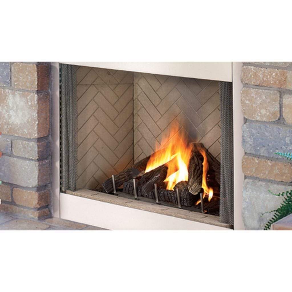 Superior VRE4342 42" Traditional Outdoor Vent-Free Natural Gas Fireplace With Electronic Ignition and White Herringbone Refractory Panels