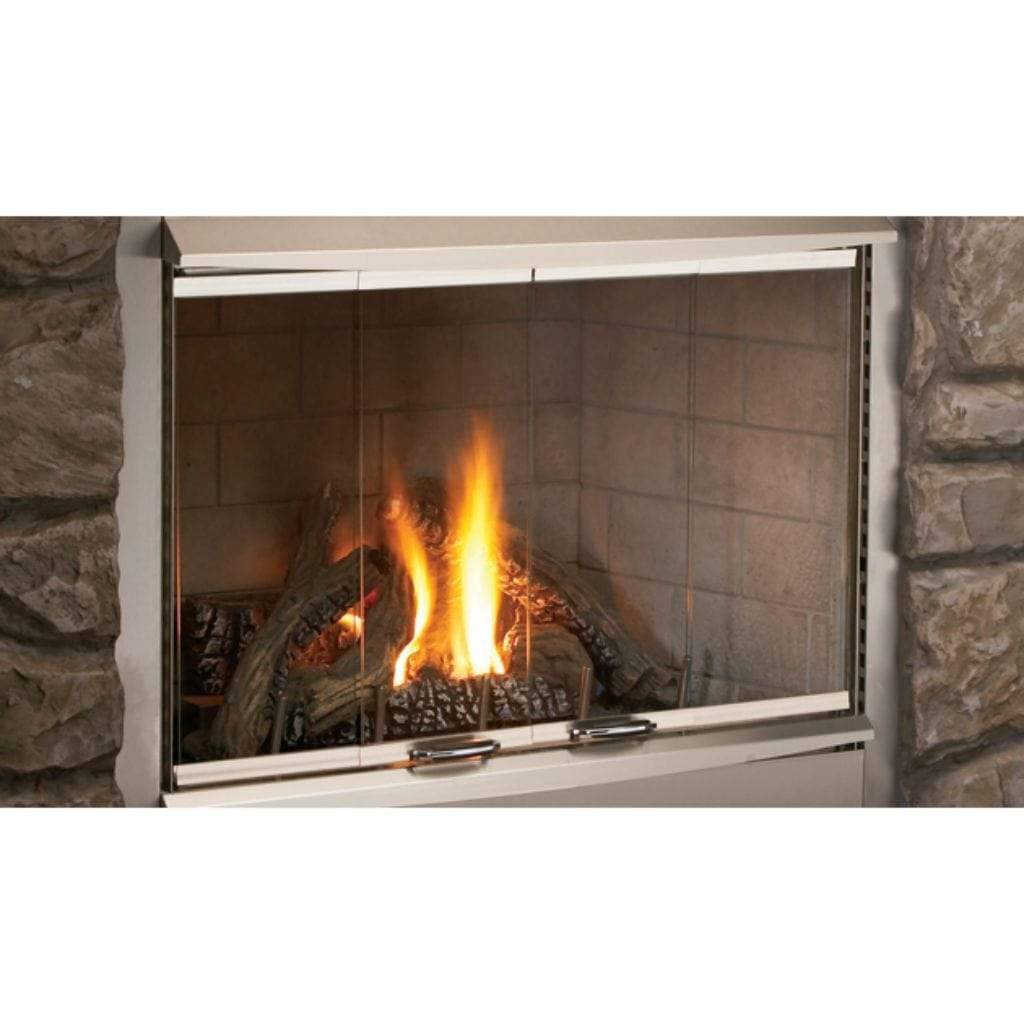 Superior VRE4342 42" Traditional Outdoor Vent-Free Propane Gas Fireplace With Electronic Ignition and White Stacked Refractory Panels