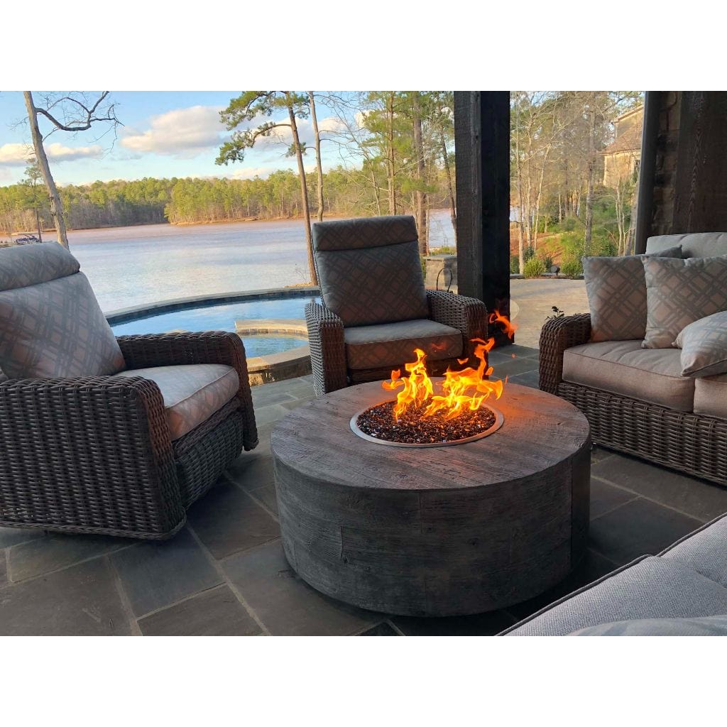 The Outdoor Plus 60" Sequoia GFRC Wood Grain Concrete Round Gas Fire Pit Table - 16" tall