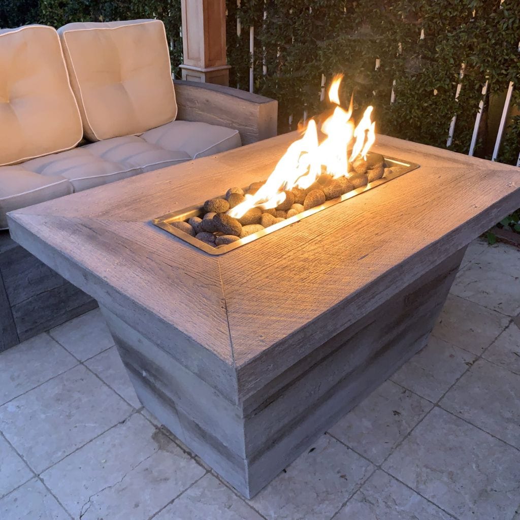The Outdoor Plus 72" Carson GFRC Wood Grain Concrete Rectangle Gas Fire Pit - 24" tall