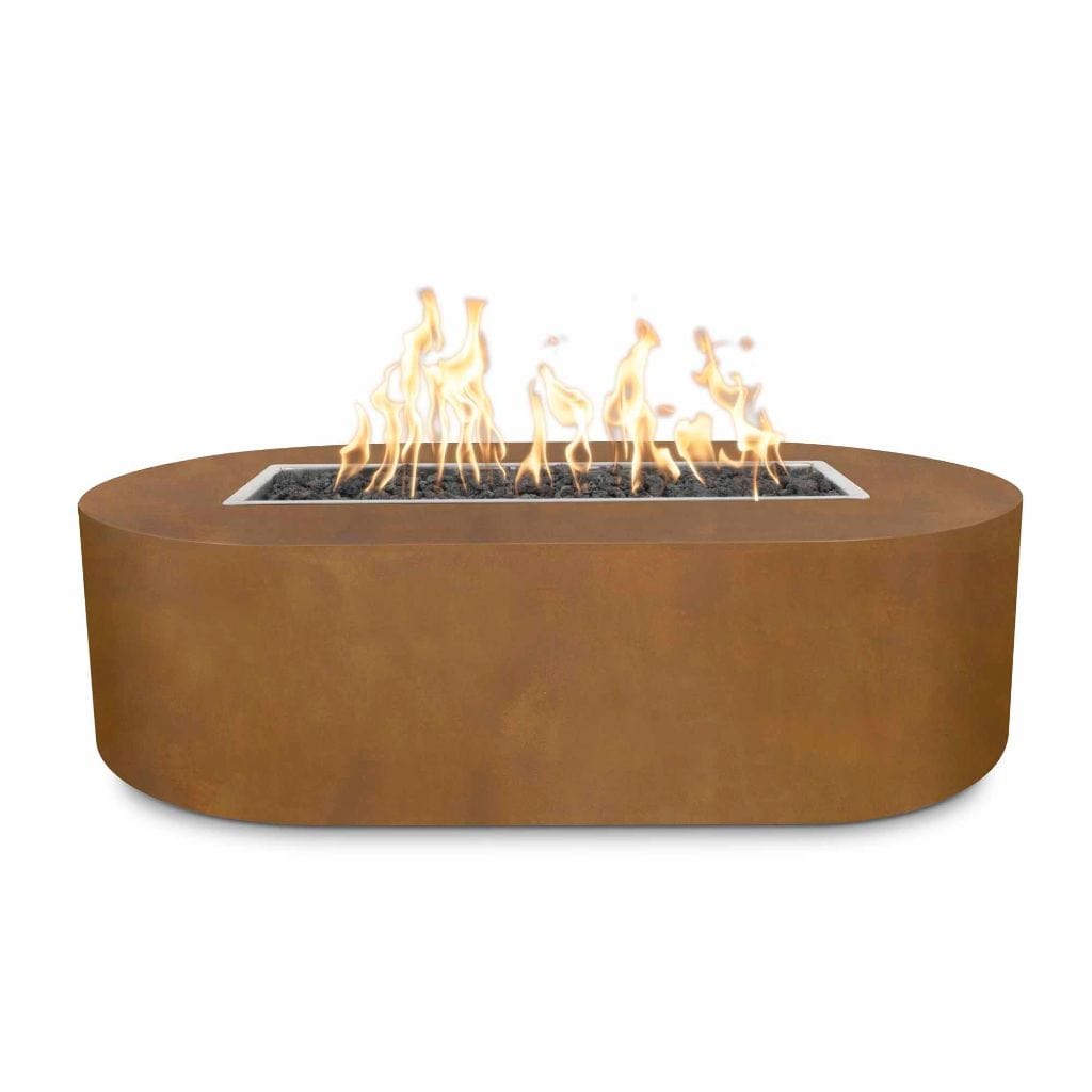 The Outdoor Plus 84" Bispo Copper & Corten Steel & Stainless Steel Rectangle Fire Pit