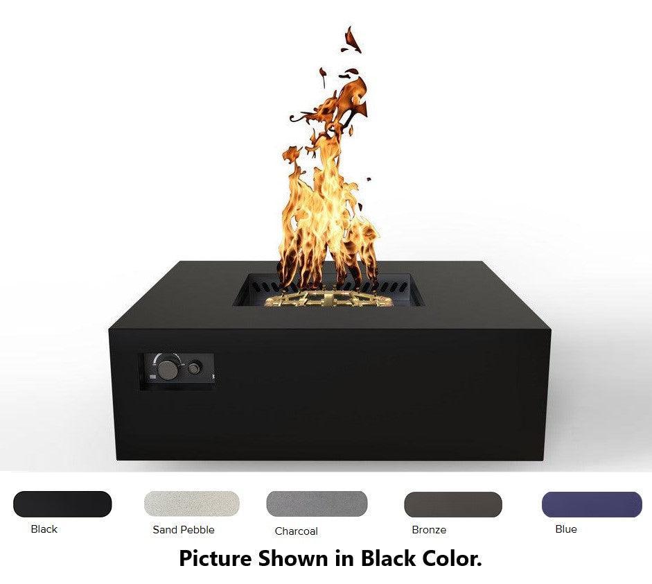 Warming Trends AON 48" Blue Powder-Coated Steel Square Liquid Propane Fire Table With Push Button Ignition and U180 CrossFire Brass Burner