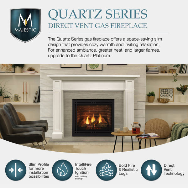 Majestic Quartz Platinum 36" Traditional Top/Rear Direct Vent Propane Gas Fireplace With IntelliFire Touch Ignition System