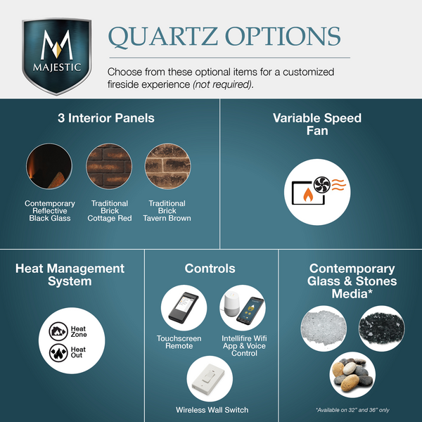 Majestic Quartz Platinum 36" Traditional Top/Rear Direct Vent Propane Gas Fireplace With IntelliFire Touch Ignition System