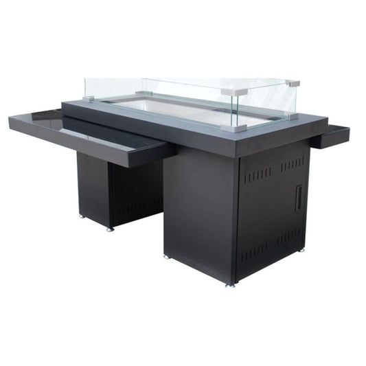 AZ Patio 30" Black/Mocha Rectangle Two Tier Glass Top Fire Pit