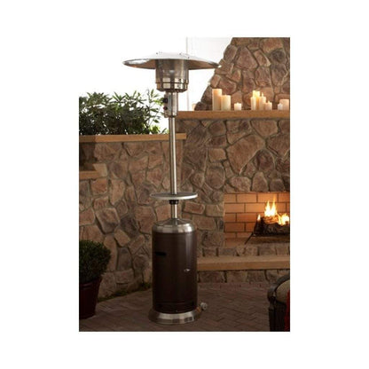 AZ Patio Heaters 87" Hammered Bronze & Stainless Steel Two Tone Outdoor Patio Heater with Table