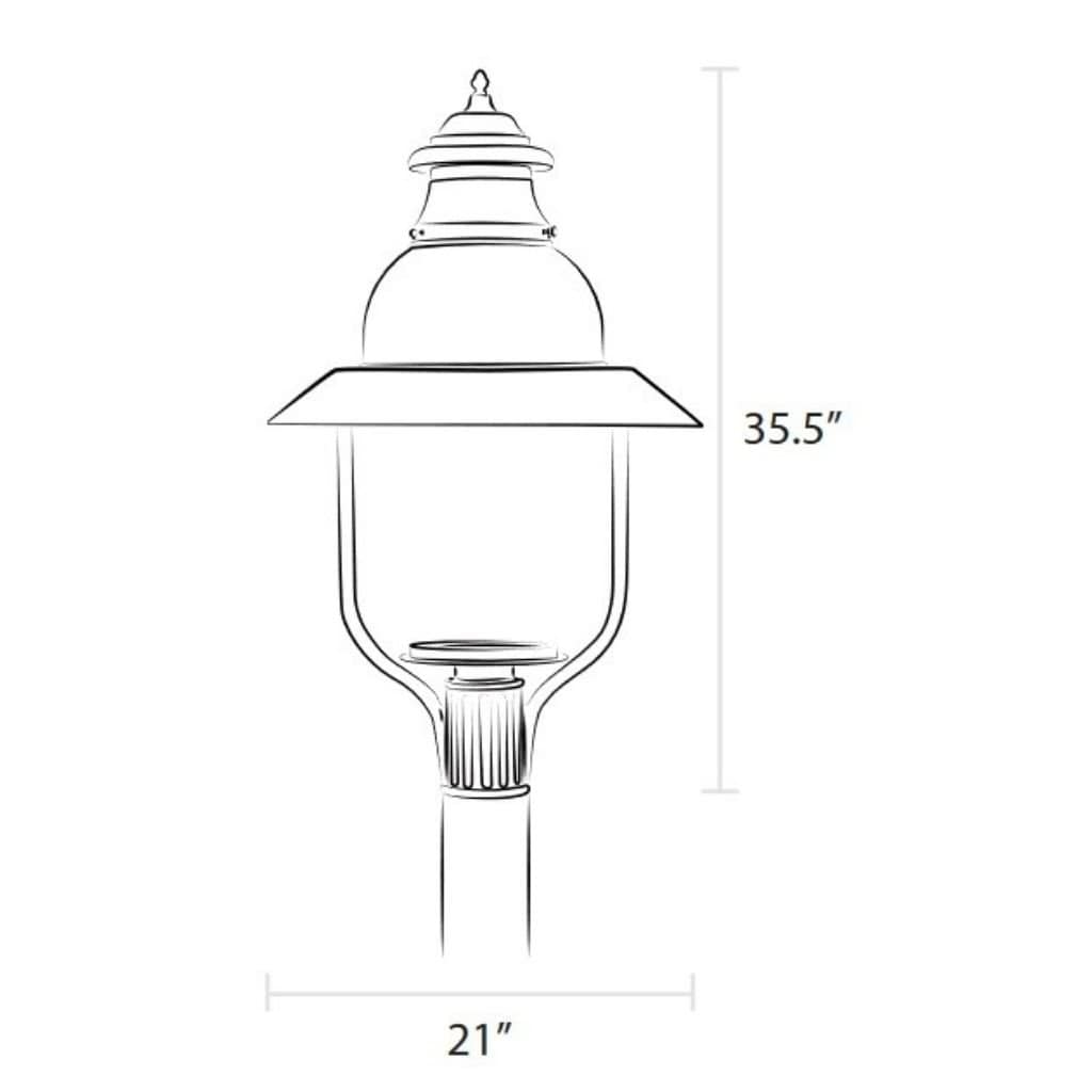 American Gas Lamp Works Apollo 4300H 21" Mid-Size Timeless Black Post Mount Aluminum Natural Gas Lamp With Dual Inverted Gas Mantle Light Assembly, Clear Glass Globe and Spun Aluminum Ventilator