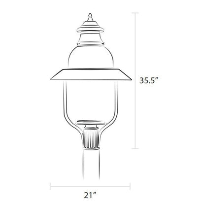 American Gas Lamp Works Apollo 4300H 21" Mid-Size Timeless Black Post Mount Aluminum Natural Gas Lamp With Dual Inverted Gas Mantle Light Assembly, Clear Glass Globe and Spun Aluminum Ventilator