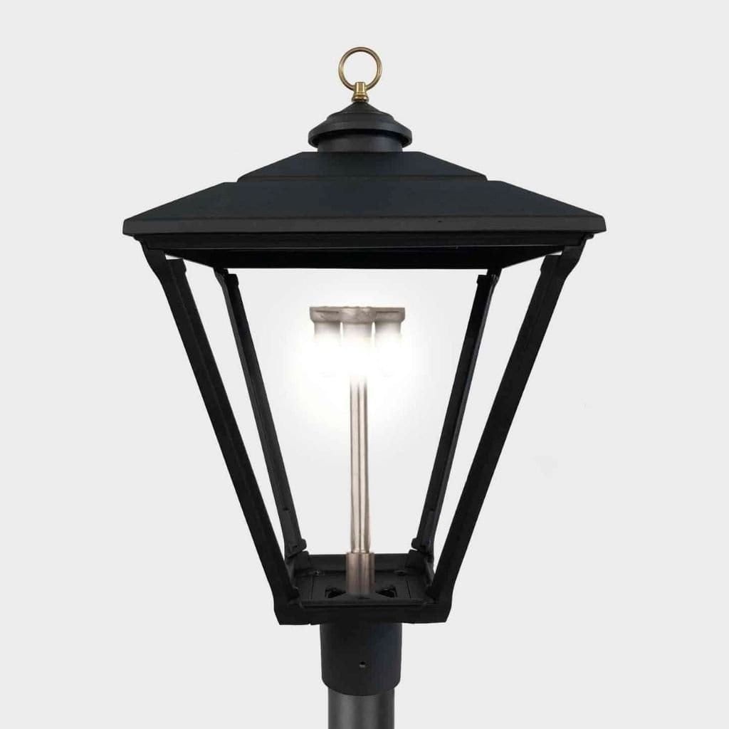 American Gas Lamp Works Baldwin 3800H 17" Mid-Size Timeless Black Post Mount Aluminum Natural Gas Lamp With Dual Inverted Gas Mantle Light Assembly, Flat Tempered Glass Panes and Universal Finial