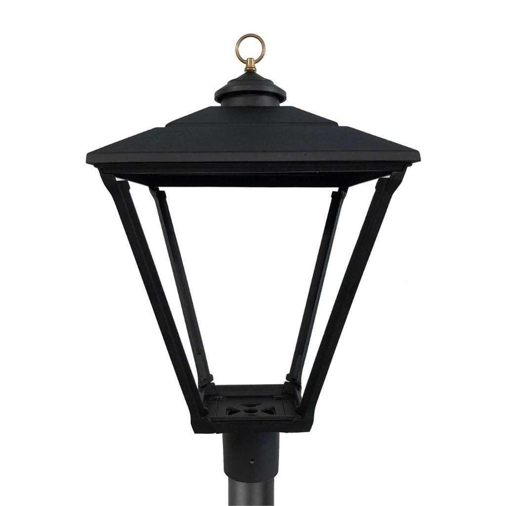 American Gas Lamp Works Baldwin 3800H 17" Mid-Size Timeless Black Post Mount Aluminum Natural Gas Lamp With Dual Inverted Gas Mantle Light Assembly, Flat Tempered Glass Panes and Universal Finial