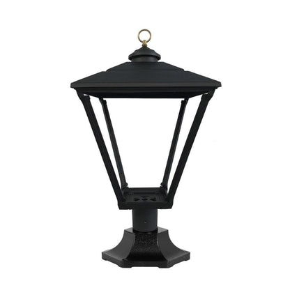 American Gas Lamp Works Baldwin 3800R 17" Mid-Size Timeless Black Pier Mount Aluminum Natural Gas Lamp With Dual Inverted Gas Mantle Light Assembly, Flat Tempered Glass Panes and Universal Finial