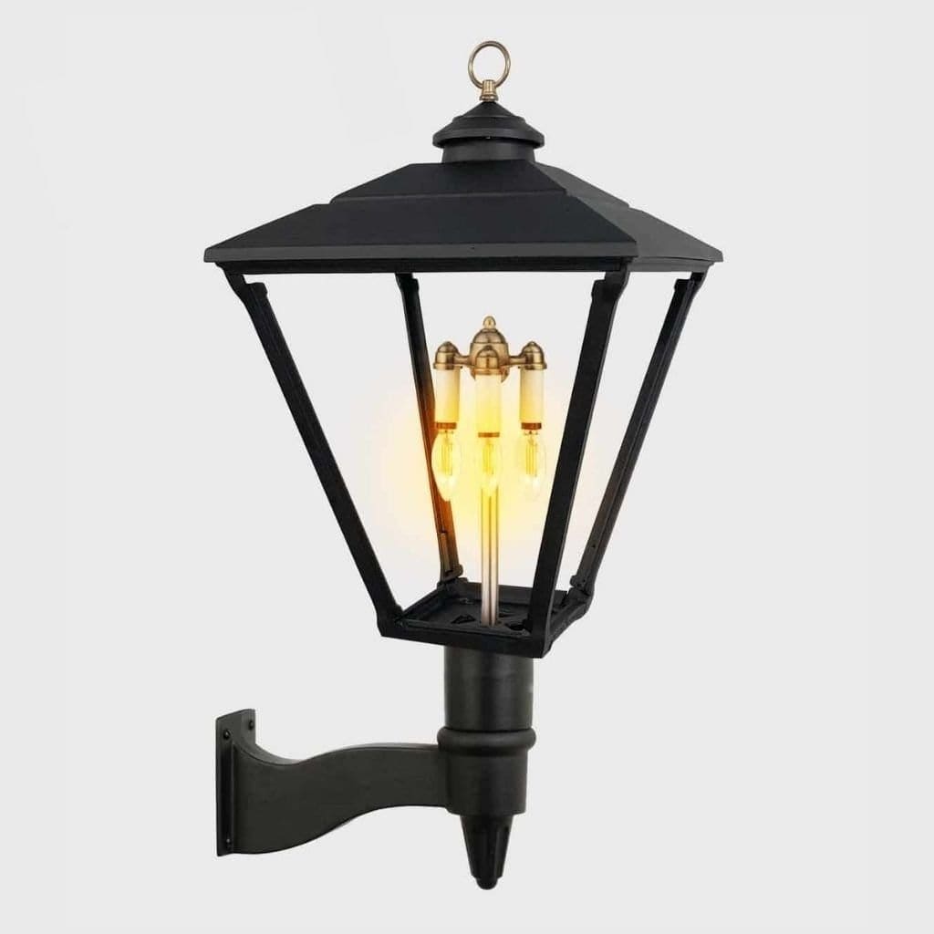 American Gas Lamp Works Baldwin 3800W 21" Mid-Size Timeless Black Wall Mount Aluminum Natural Gas Lamp With Dual Inverted Gas Mantle Light Assembly, Flat Tempered Glass Panes and Universal Finial