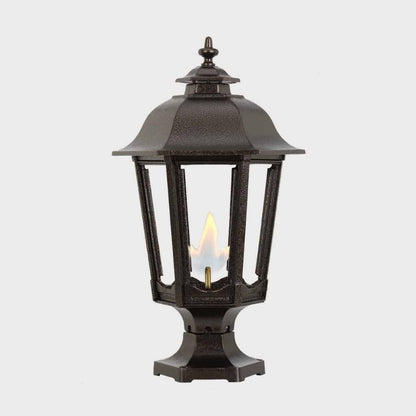 American Gas Lamp Works Bavarian 1200R 14" Timeless Black Residential Pier Mount Aluminum Natural Gas Lamp With Dual Inverted Gas Mantle Light Assembly, Flat Tempered Glass Panes and Universal Finial