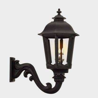 American Gas Lamp Works Bavarian 1200W 21" Timeless Black Residential Wall Mount Aluminum Natural Gas Lamp With Dual Inverted Gas Mantle Light Assembly, Flat Tempered Glass Panes and Universal Finial