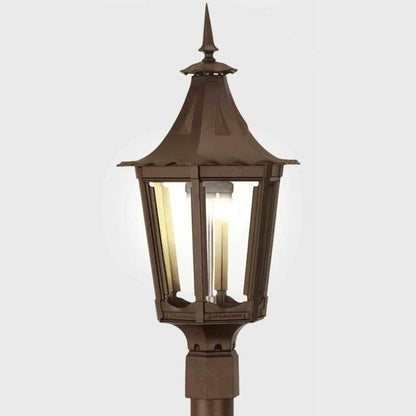 American Gas Lamp Works Cavalier 1400H 13" Timeless Black Residential Post Mount Aluminum Natural Gas Lamp With Dual Inverted Gas Mantle Light Assembly, Flat Tempered Glass Panes and Universal Finial