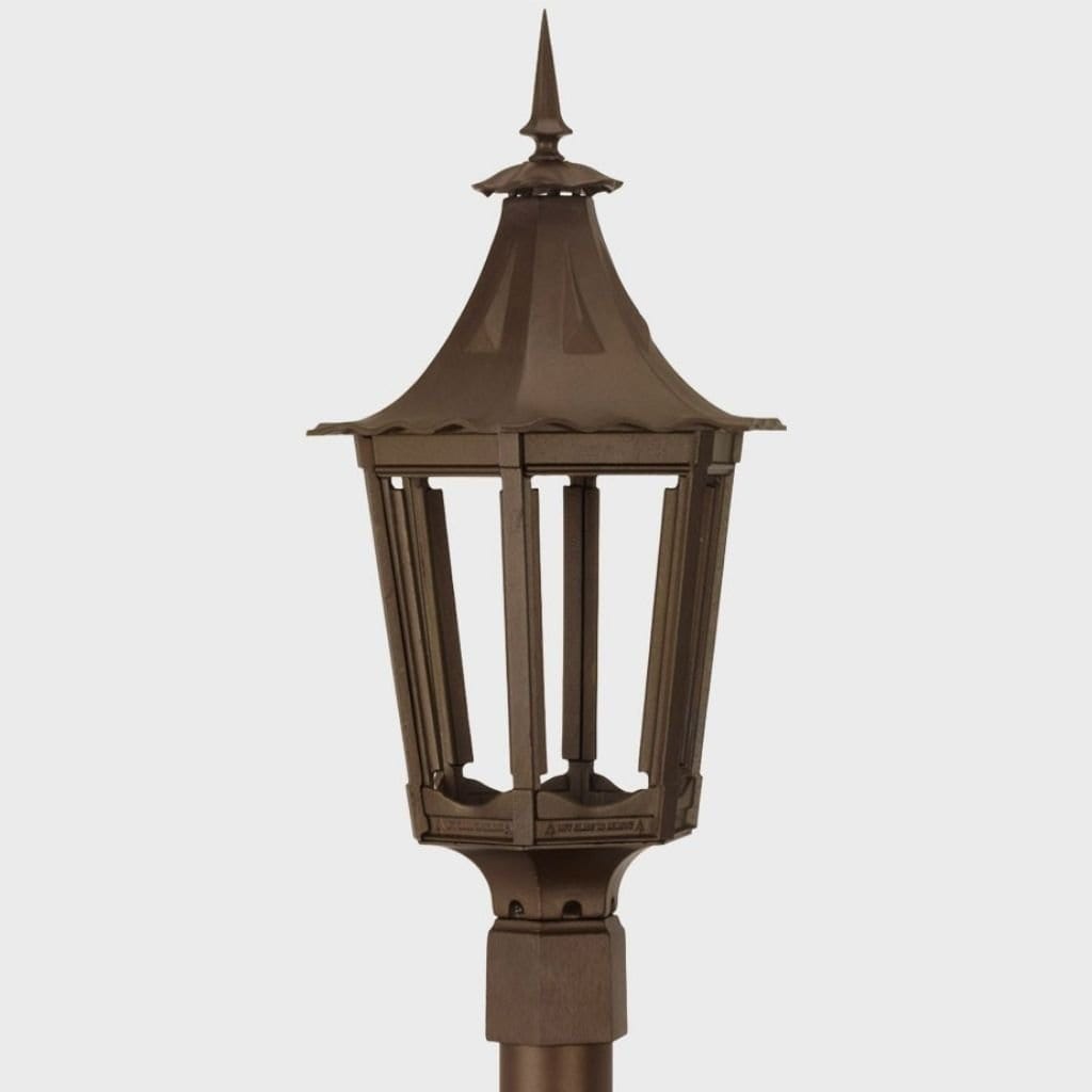 American Gas Lamp Works Cavalier 1400H 13" Timeless Black Residential Post Mount Aluminum Natural Gas Lamp With Dual Inverted Gas Mantle Light Assembly, Flat Tempered Glass Panes and Universal Finial