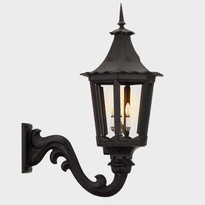 American Gas Lamp Works Cavalier 1400W 21" Timeless Black Residential Wall Mount Aluminum Natural Gas Lamp With Dual Inverted Gas Mantle Light Assembly, Flat Tempered Glass Panes and Universal Finial