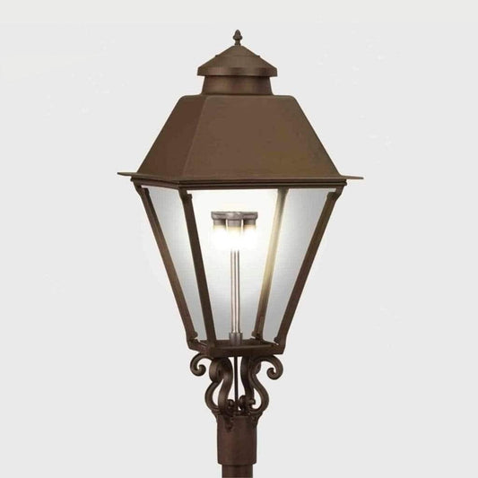 American Gas Lamp Works Coachman 3000H 19" Timeless Black Estate Post Mount Aluminum Natural Gas Lamp With Dual Inverted Gas Mantle Light Assembly, Flat Tempered Glass Panes and Universal Finial