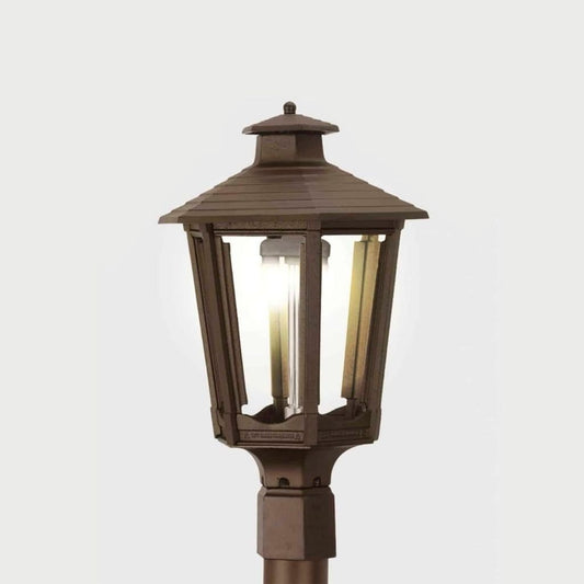 American Gas Lamp Works Cosmopolitan 1600H 14" Timeless Black Residential Post Mount Aluminum Natural Gas Lamp With Dual Inverted Gas Mantle Light Assembly, Flat Tempered Glass Panes and Universal Finial