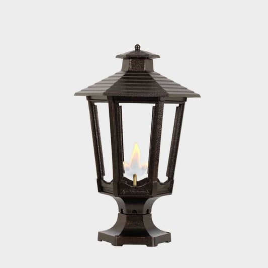 American Gas Lamp Works Cosmopolitan 1600R 14" Timeless Black Residential Pier Mount Aluminum Natural Gas Lamp With Dual Inverted Gas Mantle Light Assembly, Flat Tempered Glass Panes and Universal Finial