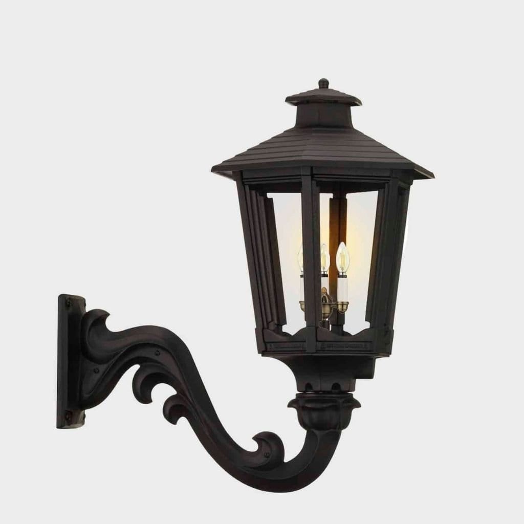 American Gas Lamp Works Cosmopolitan 1600W 21" Timeless Black Residential Wall Mount Aluminum Natural Gas Lamp With Dual Inverted Gas Mantle Light Assembly, Flat Tempered Glass Panes and Universal Finial