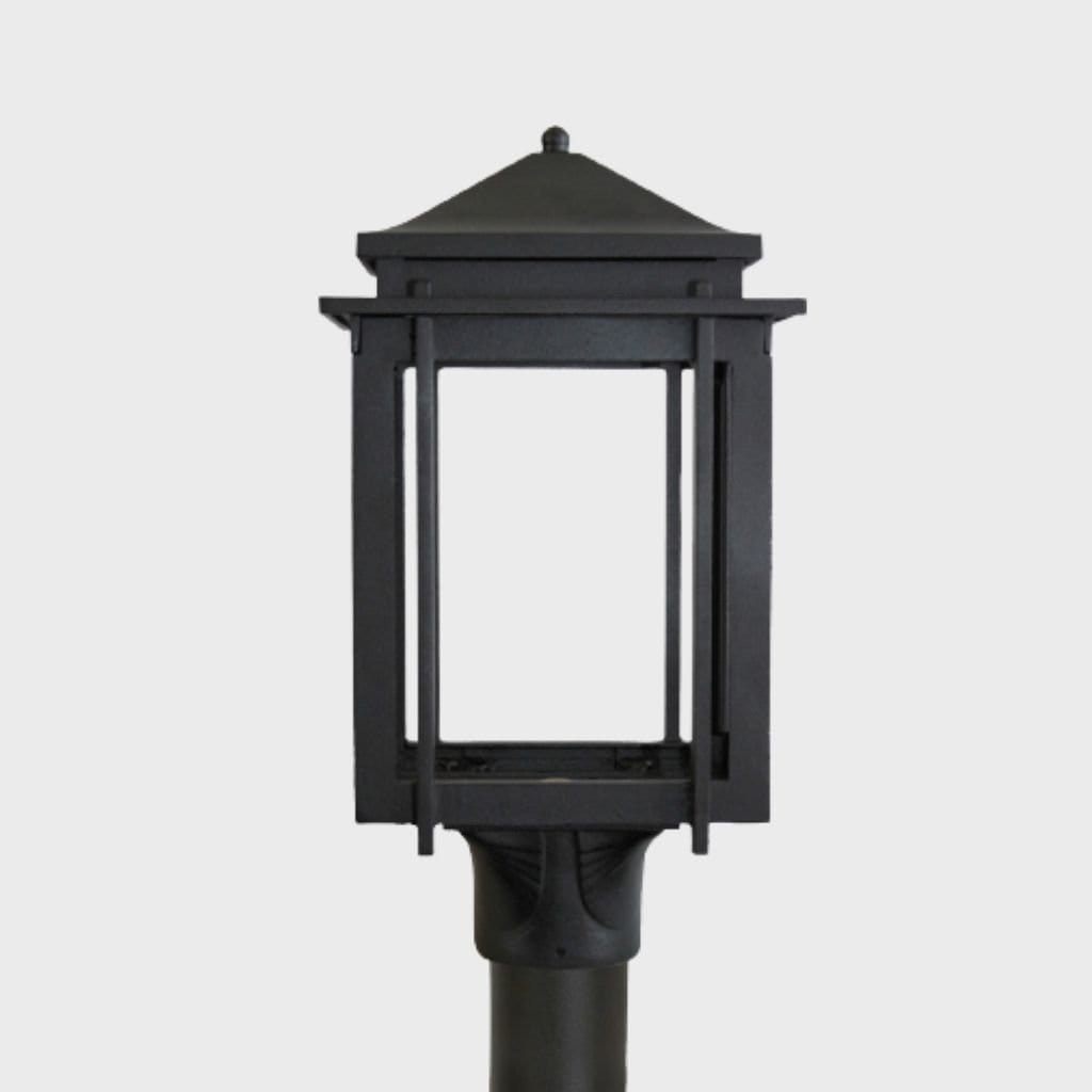 American Gas Lamp Works Craftsman 1100H 8" Timeless Black Residential Post Mount Aluminum Natural Gas Lamp With Dual Inverted Gas Mantle Light Assembly, Flat Tempered Glass Panes and Universal Finial