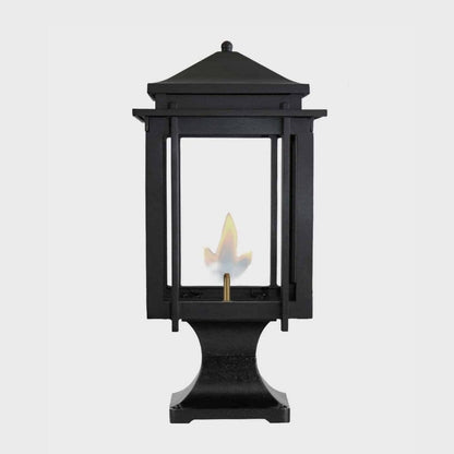 American Gas Lamp Works Craftsman 1100R 8" Timeless Black Residential Pier Mount Aluminum Natural Gas Lamp With Dual Inverted Gas Mantle Light Assembly, Flat Tempered Glass Panes and Universal Finial